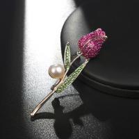 Rhinestone Brooch Zinc Alloy with Plastic Pearl Tulip fashion jewelry & for woman & with rhinestone nickel lead & cadmium free Sold By PC