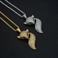 Stainless Steel Animal Pendants, 316L Stainless Steel, Fox, Vacuum Ion Plating, micro pave cubic zirconia & for woman & with rhinestone, more colors for choice, 32x64mm, Sold By PC