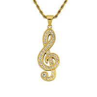 Stainless Steel Pendants, 316L Stainless Steel, Music Note, Vacuum Ion Plating, fashion jewelry & for woman & with rhinestone, golden, 19x64mm, Sold By PC