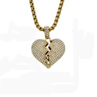 Stainless Steel Heart Pendants, 316L Stainless Steel, Vacuum Ion Plating, fashion jewelry & for woman & with rhinestone, golden, 23x30mm, Sold By PC