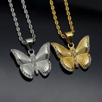 Stainless Steel Pendants, 316L Stainless Steel, Butterfly, Vacuum Ion Plating, fashion jewelry & Unisex & with rhinestone, more colors for choice, 35x30mm, Sold By PC