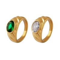 Titan Edelstahl Ringe, Titanstahl, goldfarben plattiert, unisex & verschiedene Größen vorhanden & mit kubischem Zirkonia, goldfarben, 9mm, verkauft von PC