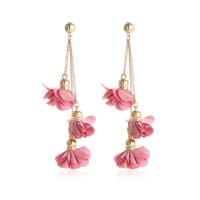 Earring Jewelry Zinc Alloy with Cloth Flower gold color plated fashion jewelry & for woman pink nickel lead & cadmium free Sold By Pair