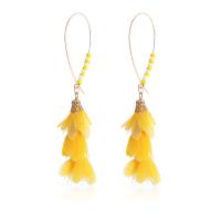 Earring Jewelry Cloth with Seedbead & Zinc Alloy Flower gold color plated fashion jewelry & for woman yellow Sold By Pair