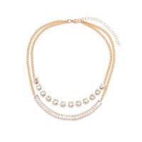 Multi Layer Necklace Zinc Alloy with 7cm extender chain gold color plated Double Layer & fashion jewelry & for woman & with rhinestone golden nickel lead & cadmium free Length 37 cm Sold By PC