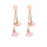 Earring Jewelry Zinc Alloy with Cloth Flower gold color plated fashion jewelry & for woman pink nickel lead & cadmium free Sold By Pair