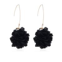 Earring Jewelry, Cloth, with Tibetan Style, Flower, gold color plated, fashion jewelry & for woman, black, 85x35mm, Sold By Pair