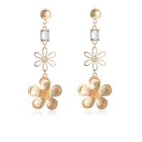 Rhinestone Earring Zinc Alloy Flower gold color plated fashion jewelry & for woman & with rhinestone golden nickel lead & cadmium free Sold By Pair
