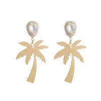 Rhinestone Earring, Tibetan Style, Palm Tree, gold color plated, fashion jewelry & for woman & with rhinestone, golden, nickel, lead & cadmium free, 40x70mm, Sold By Pair