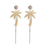 Rhinestone Earring, Tibetan Style, Palm Tree, gold color plated, fashion jewelry & for woman & with rhinestone, golden, nickel, lead & cadmium free, 40x115mm, Sold By Pair