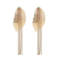 Fashion Fringe Boucles d'oreilles, alliage de zinc, feuille, Placage de couleur d'or, bijoux de mode & pour femme & avec strass, doré, protéger l'environnement, sans nickel, plomb et cadmium, 120x30mm, Vendu par paire