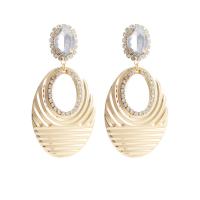 Rhinestone Earring Zinc Alloy Flat Oval gold color plated fashion jewelry & for woman & with rhinestone golden nickel lead & cadmium free Sold By Pair
