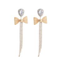 Fashion Fringe Earrings Zinc Alloy Bowknot gold color plated fashion jewelry & for woman & with rhinestone golden nickel lead & cadmium free Sold By Pair