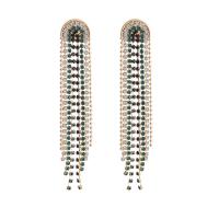 Fashion Fringe Earrings, Tibetan Style, gold color plated, fashion jewelry & for woman & with rhinestone, nickel, lead & cadmium free, 110x20mm, Sold By Pair
