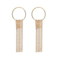 Fashion Fringe Earrings, Tibetan Style, with Rhinestone Clay Pave, gold color plated, fashion jewelry & for woman, golden, nickel, lead & cadmium free, 120x40mm, Sold By Pair