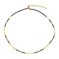 Collier bijoux de pierre gemme, laiton, avec Black-Spinel (En) & Seedbead, avec 5cm chaînes de rallonge, Plaqué d'or 18K, bijoux de mode & pour femme, Longueur:Environ 39 cm, Vendu par PC