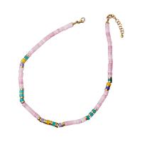 Gemstone smykker halskæde, Pink aventurin, med Titanium Stål, med 5cm extender kæde, ægte forgyldt, mode smykker & for kvinde, Længde Ca. 44 cm, Solgt af PC