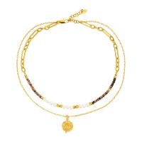 Multi Layer Necklace Brass with Natural Stone & Freshwater Pearl with 5cm extender chain real gold plated Double Layer & fashion jewelry & for woman Length Approx 46 cm Approx 50 cm Sold By PC