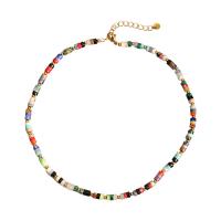 Natural Gemstone Necklace Titanium Steel with Natural Stone with 5cm extender chain real gold plated Bohemian style & for woman Length Approx 37 cm Sold By PC