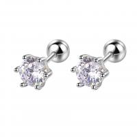925 Sterling Silver Stud Earrings, plated, for woman & with rhinestone, more colors for choice, Sold By Pair