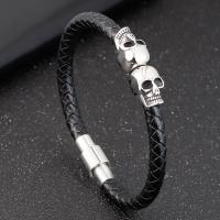 PU Leather Cord Bracelets Titanium Steel with PU Leather Olive polished & Unisex original color Sold By PC