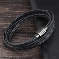 PU Leather Cord Bracelets Titanium Steel with PU Leather polished DIY Sold By PC