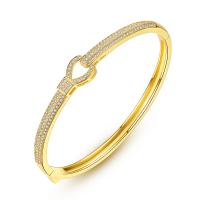 Cubic Zirconia Micro Pave Brass Bracelet Olive plated micro pave cubic zirconia & for woman original color 170mm Sold By PC