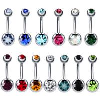 Stainless Steel Belly Ring, 316L Stainless Steel, plated, with rhinestone, more colors for choice, 23mm, 10PCs/Lot, Sold By Lot