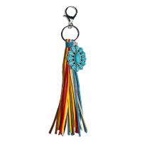 Porte-clés, alliage de zinc, avec Microfibre PU & turquoise, bijoux de mode, plus de couleurs à choisir, 220mm, 2pairescouple/sac, Vendu par sac