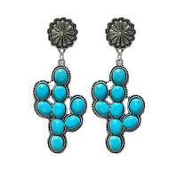 Turquoise Earring, Tibetan Style, with turquoise, fashion jewelry, two different colored, 80mm, 2Pairs/Box, Sold By Box