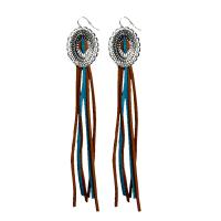 Fashion Fringe Earrings, Tibetan Style, with Velveteen, fashion jewelry, more colors for choice, 180mm, 2Pairs/Bag, Sold By Bag