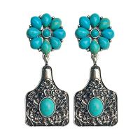 Boucle d'oreille turquoise, alliage de zinc, avec turquoise, bijoux de mode, deux couleurs différentes, 60mm, Vendu par paire