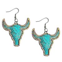 Earring Jewelry, Tibetan Style, with Cowhide, fashion jewelry & for woman & with rhinestone, more colors for choice, 67mm, 2Pairs/Bag, Sold By Bag