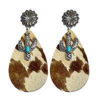 Earring Jewelry Zinc Alloy with turquoise & Cowhide fashion jewelry & for woman 80mm Sold By Bag