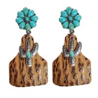 Earring Jewelry Cowhide with turquoise & Zinc Alloy plated fashion jewelry & for woman 75mm Sold By Bag