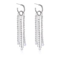 Fashion Fringe Earrings Zinc Alloy silver color plated fashion jewelry & for woman & with rhinestone silver color nickel lead & cadmium free Sold By Pair