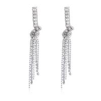 Fashion Fringe Earrings Zinc Alloy silver color plated fashion jewelry & for woman & with rhinestone silver color nickel lead & cadmium free Sold By Pair