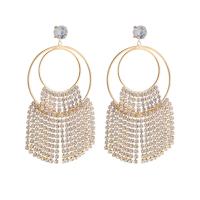 Fashion Fringe Earrings, Tibetan Style, gold color plated, fashion jewelry & for woman & with rhinestone, golden, nickel, lead & cadmium free, 65x120mm, Sold By Pair