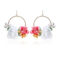 Earring Jewelry Cloth with Zinc Alloy Flower gold color plated fashion jewelry & for woman Sold By Pair