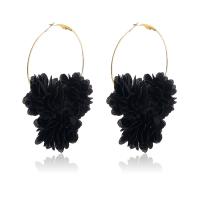 Earring Jewelry Cloth with Zinc Alloy Flower gold color plated fashion jewelry & for woman Sold By Pair
