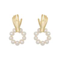 Brass Drop Earring Zinc Alloy with Freshwater Pearl Hand gold color plated fashion jewelry & for woman golden nickel lead & cadmium free Sold By Pair