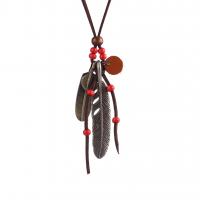 Collier de bijoux en alliage de zinc, avec corde de laine & bois, forme de plume, Placage, bijoux de mode & unisexe, 85mm, Longueur:Environ 86 cm, Vendu par PC