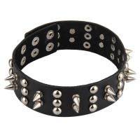Ожерелье Мода Choker, Шнур из натуральной кожи, с цинковый сплав, с заклепками шпильке & Готический стиль & Мужская, черный, 35mm, длина:Приблизительно 40.7 см, продается PC