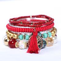 Wrap Bracelet, Glass Beads, with Tibetan Style, gold color plated, multilayer & Bohemian style & for woman & hollow, more colors for choice, Length:Approx 6-8 Inch, Sold By Set