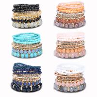 Wrap Bracelet Glass Beads with Zinc Alloy multilayer & Bohemian style & for woman Length Approx 6-8 Inch Sold By Set