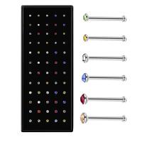 Stainless Steel Nose Piercing Jewelry, 316L Stainless Steel, with rhinestone, more colors for choice, 1.5mm,2mm,2.5mm, 10Boxes/Lot, 60PCs/Box, Sold By Lot