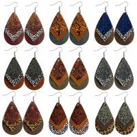 Earring Jewelry Leather with Zinc Alloy Teardrop printing for woman & leopard pattern Sold By Lot