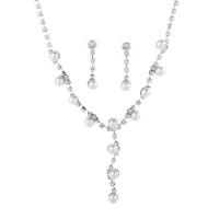 Conjuntos de joyería Rhinestone, metal, con Perlas plásticas, pulido, 2 piezas & para mujer & con diamantes de imitación, claro, 26mm, longitud aproximado 16.53 Inch, Vendido por Set