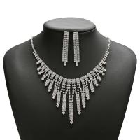 Rhinestone Jewelry Sets Brass platinum color plated 2 pieces & for woman & with rhinestone Length Approx 20.27 Inch Sold By Set