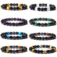 Gemstone Bracelets, Tiger Eye, with Obsidian, polished, Unisex, more colors for choice, Length:19 cm, 10PCs/Lot, Sold By Lot